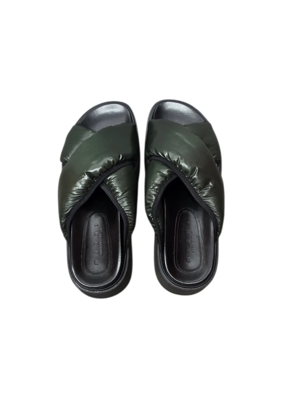 Marni Olive Green Padded Cross-Band Platform Slide NIB